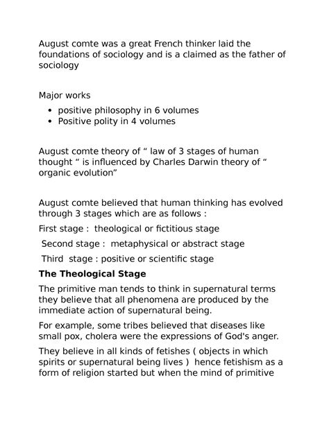 Auguste comte - In this i have given notes of law of three stages, hierarchy of sciences ...