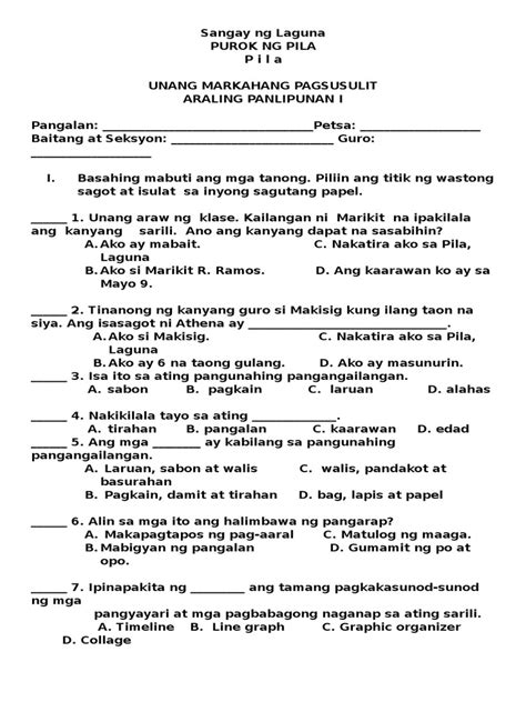 Grade 1 Deped Araling Panlipunan 2nd Periodical Test College Images | Images and Photos finder