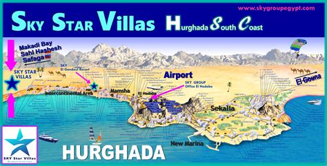 Great Map with locations and hotels in Hurghada, Egypt, Red Sea ...