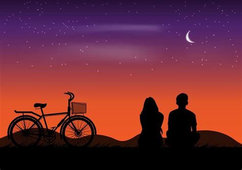 Silhouette of Couple Enjoying Sunset View