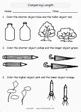 Printable length, height and length measurement primary math worksheets.