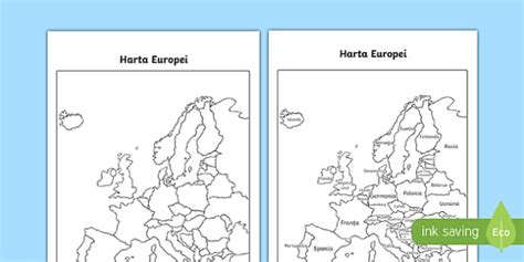 Harta Europei - țări | Geografie - Twinkl România