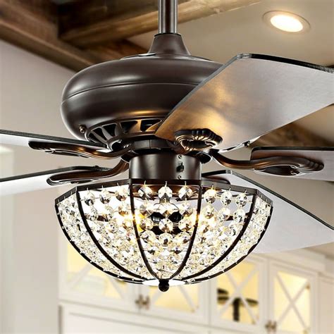 Joanna 52" 3-Light Bronze Crystal LED Ceiling Fan With Remote, Oil ...