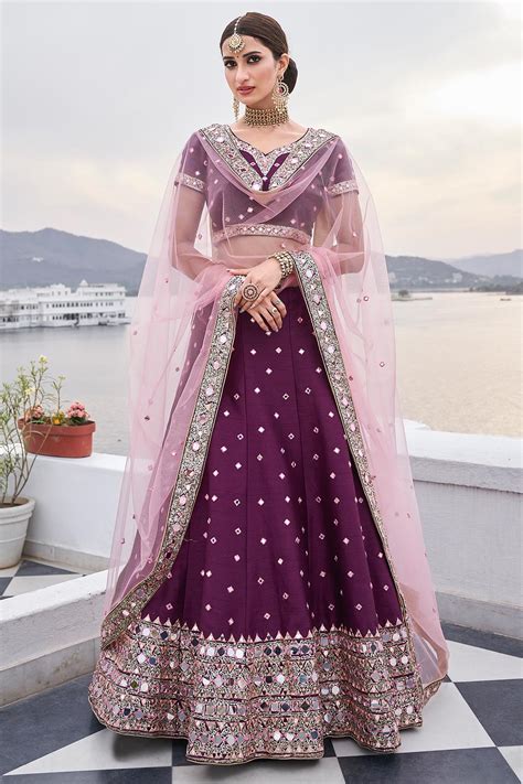 Buy Beautiful Purple Silk Lehenga Choli With Mirror Embellishments Online | Like A Diva