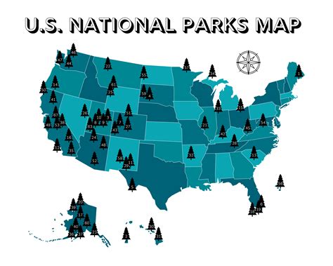 U.S. National Parks Map with All 63 Parks (Printable) | National parks ...