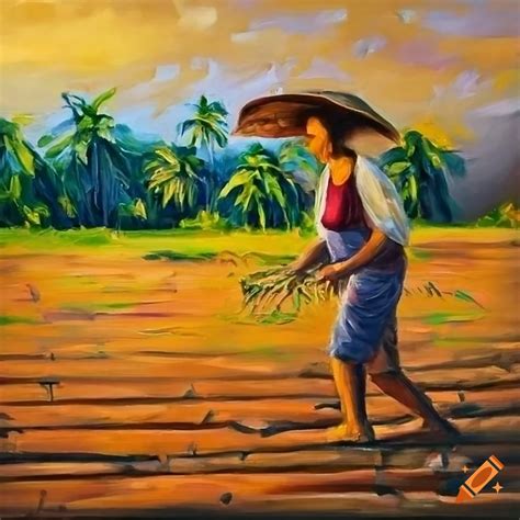 Oil painting of farmers working in the philippines on Craiyon