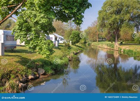 Campervan RV at Bavarian Camping Stock Image - Image of campground, park: 160373489