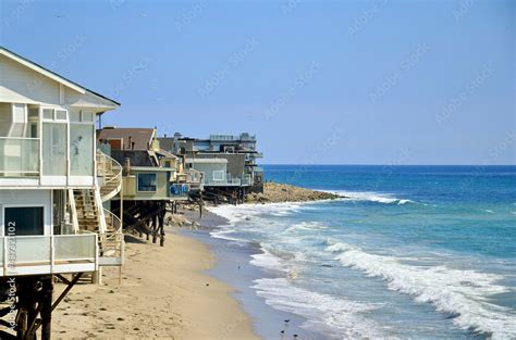 Malibu beach houses in front of the sea Stock Photo | Adobe Stock