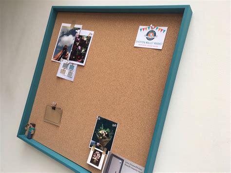 Large Pin Board. A large cork notice board with teal turquoise frame ...