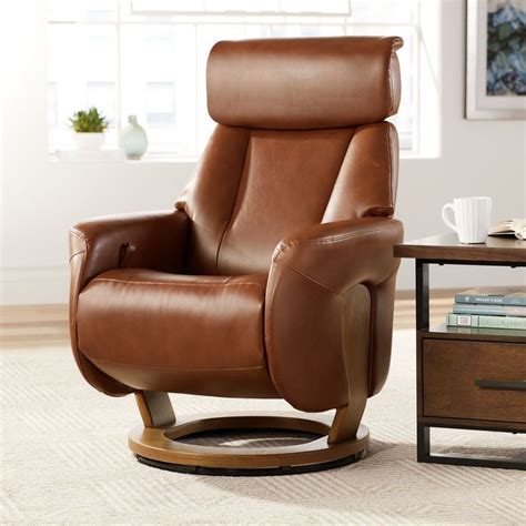 BenchMaster Brown Swivel Faux Leather Recliner Chair Modern Armchair Comfortable Manual ...