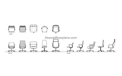 5 Office Swivel Chairs - Free CAD Drawings