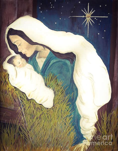 No Crib For His Head - Baby Jesus And Mother Mary - Bethlehem Painting by Jan Dappen