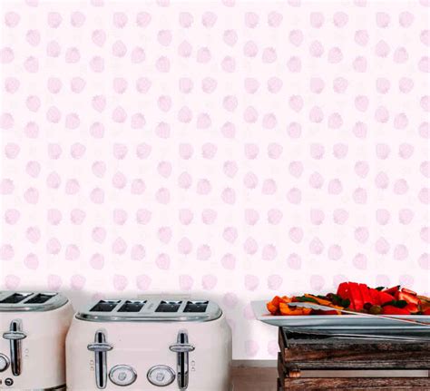 Strawberries pattern on pink kitchen vinyl wallpaper - TenStickers