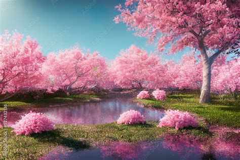 beautiful cherry blossom, sakura tree background, japanese spring wallpaper, 3d render, 3d ...