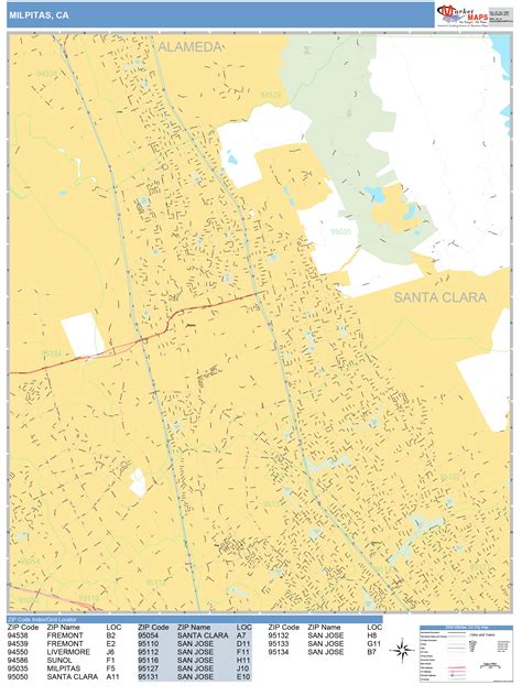 Milpitas California Wall Map (Basic Style) by MarketMAPS