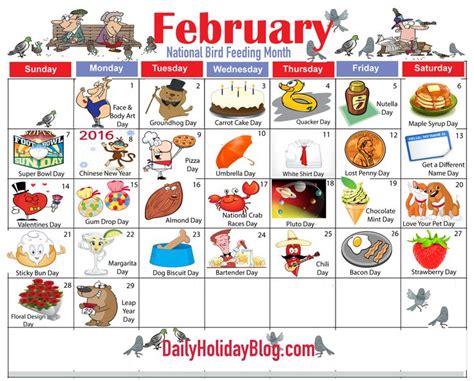 Holiday calendar, February holidays, Silly holidays