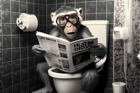 Monkey on Toilet Reading Newspaper, Generative Ai, Stock Illustration ...