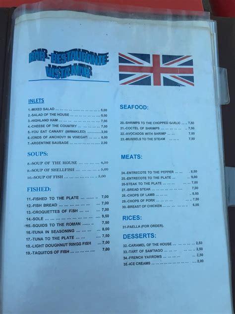 Menu at Restaurante Vistamar, Puerto Rico de Gran Canaria