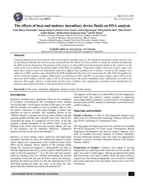 (PDF) The effects of heat and molotov incendiary device fluids on DNA analysis | Itır Erkan ...