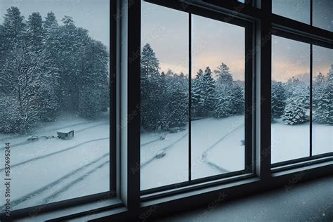 Winter scene from out a window, Snowy view from windowsill Stock Illustration | Adobe Stock