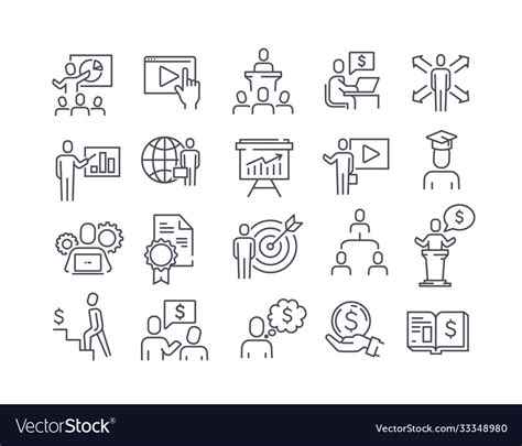 Set black and white business training icons Vector Image