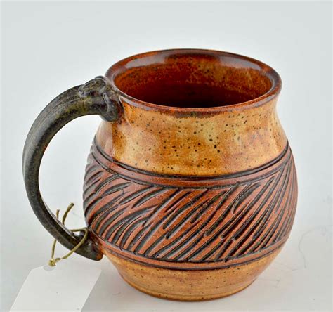 Handmade Pottery Mug w Saying - Tan / Brown Band | Gifted Pottery