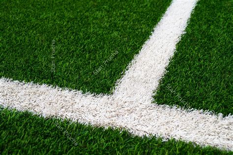 Artificial Green Grass Football / Soccer Field / Pitch & White Stripe - Close up