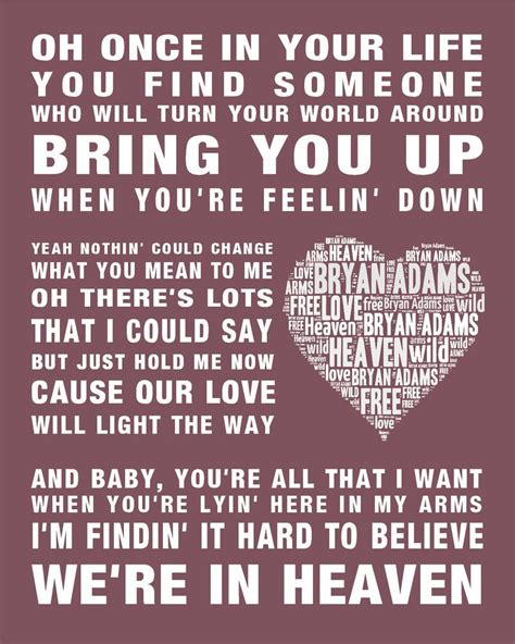 Bryan Adams music song lyrics Heaven Word Art Print Poster Wedding Engaged Gift | Heaven music ...