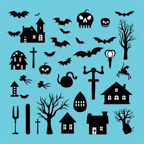 Black silhouette halloween elements icons vector 27525655 Vector Art at ...