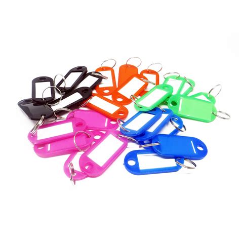 PACK OF 50 Plastic Colour Key Tags with Paper Inserts Split Rings Mixed ...