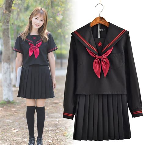 Japanese Sailor School Uniform JK Women Girl Black Furyo Shoujo Costume Dress | eBay