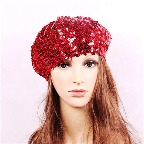 Women Mermaid Sequin Beret Hats Ladies Magical Color Changing Stage ...