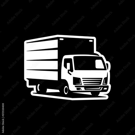 Freight truck line art illustration. Box truck vector icon on dark ...