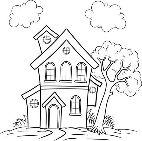 Big house outline | Coloring pages, Drawing pictures for kids, Simple ...