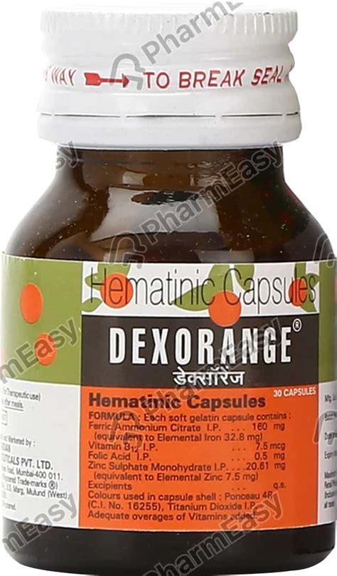 Dexorange Bottle Of 30 Capsules: Uses, Side Effects, Price & Dosage | PharmEasy