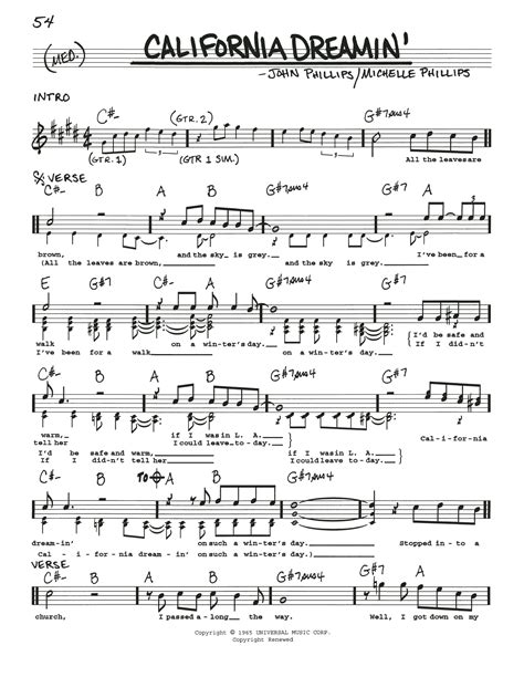 California Dreamin' by The Mamas & The Papas Sheet Music for Real Book ...