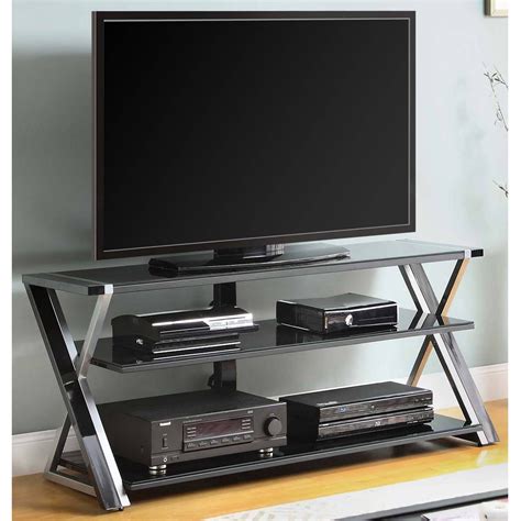 Whalen Furniture Black TV Stand for 65" Flat Panel TVs with Tempered ...