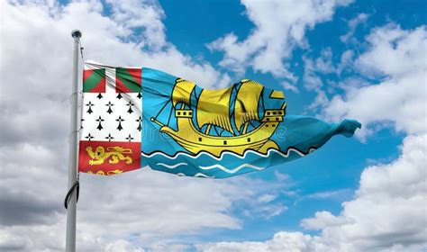 Saint Pierre and Miquelon Flag - Realistic Waving Fabric Flag Stock ...