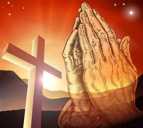 Christian Cross Praying Hands Stock Vector - Illustration of hands, peace: 57935683