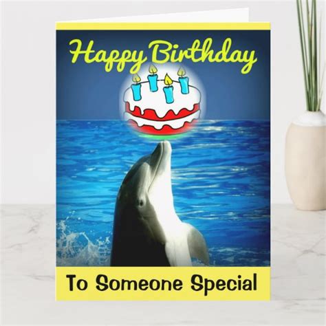 Yellow Happy Birthday Dolphin Art Card | Zazzle.com