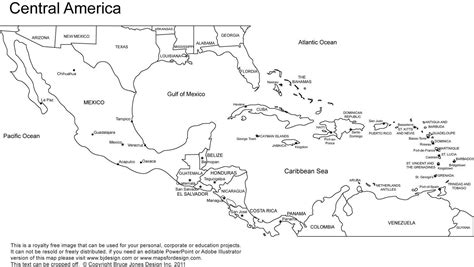 Printable Blank Map Of Central America And The Caribbean With | Central america map, South ...