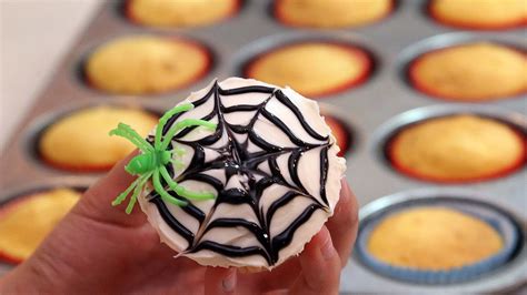 How to Decorate Spider Web Cupcakes for Halloween - YouTube