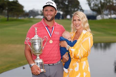 Jon Rahm celebrates US Open win with wife Kelley Cahill, son