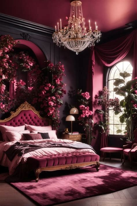 Immerse yourself in the opulence of this dark moody romantic bedroom, where walls whisper tales ...