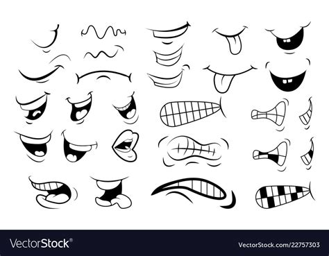 Outline cartoon mouth set tongue smile teeth Vector Image