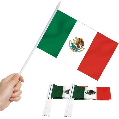 Anley Mexico Mini Flag 12 Pack - Hand Held Small Miniature Mexican Flags on Stick - Fade ...