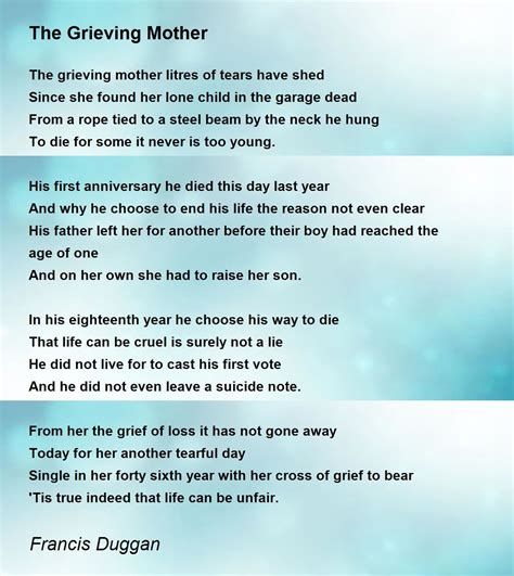 The Grieving Mother - The Grieving Mother Poem by Francis Duggan