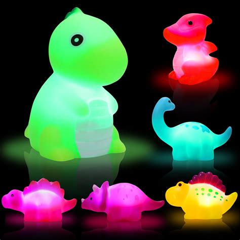 HopeRock 6-pack Floating Dinosaur Baby Bath Toy Set, Light-up Kids Pool Toys, Birthday Christmas ...