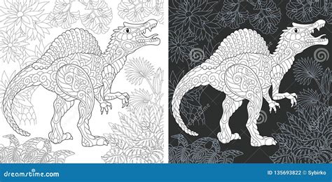 Zentangle Spinosaurus Dinosaur Cartoon Vector | CartoonDealer.com #87111699