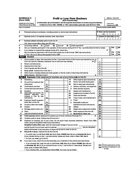 Sample Schedule C Form Examples In PDF Word | 2021 Tax Forms 1040 Printable